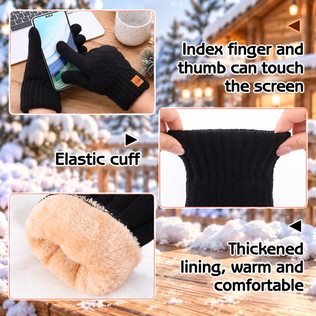 Men's Winter Knit Gloves – 2 Pairs
