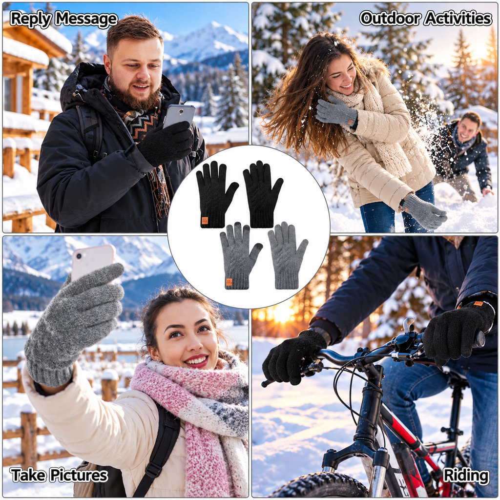 Men's Winter Knit Gloves – 2 Pairs