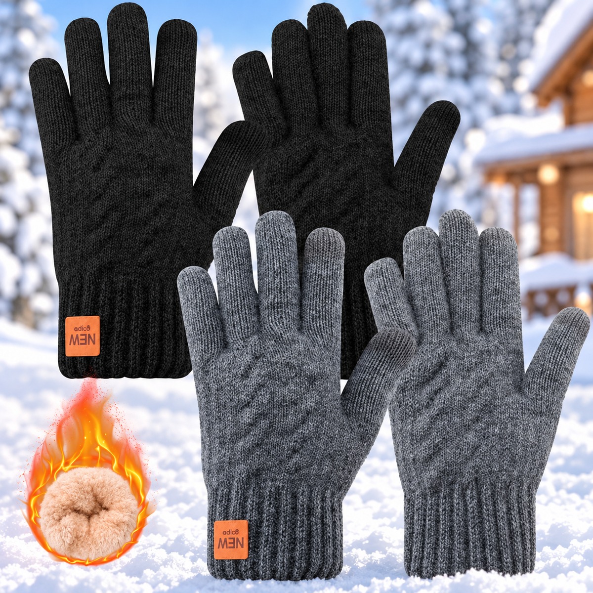 Men's Winter Knit Gloves – 2 Pairs